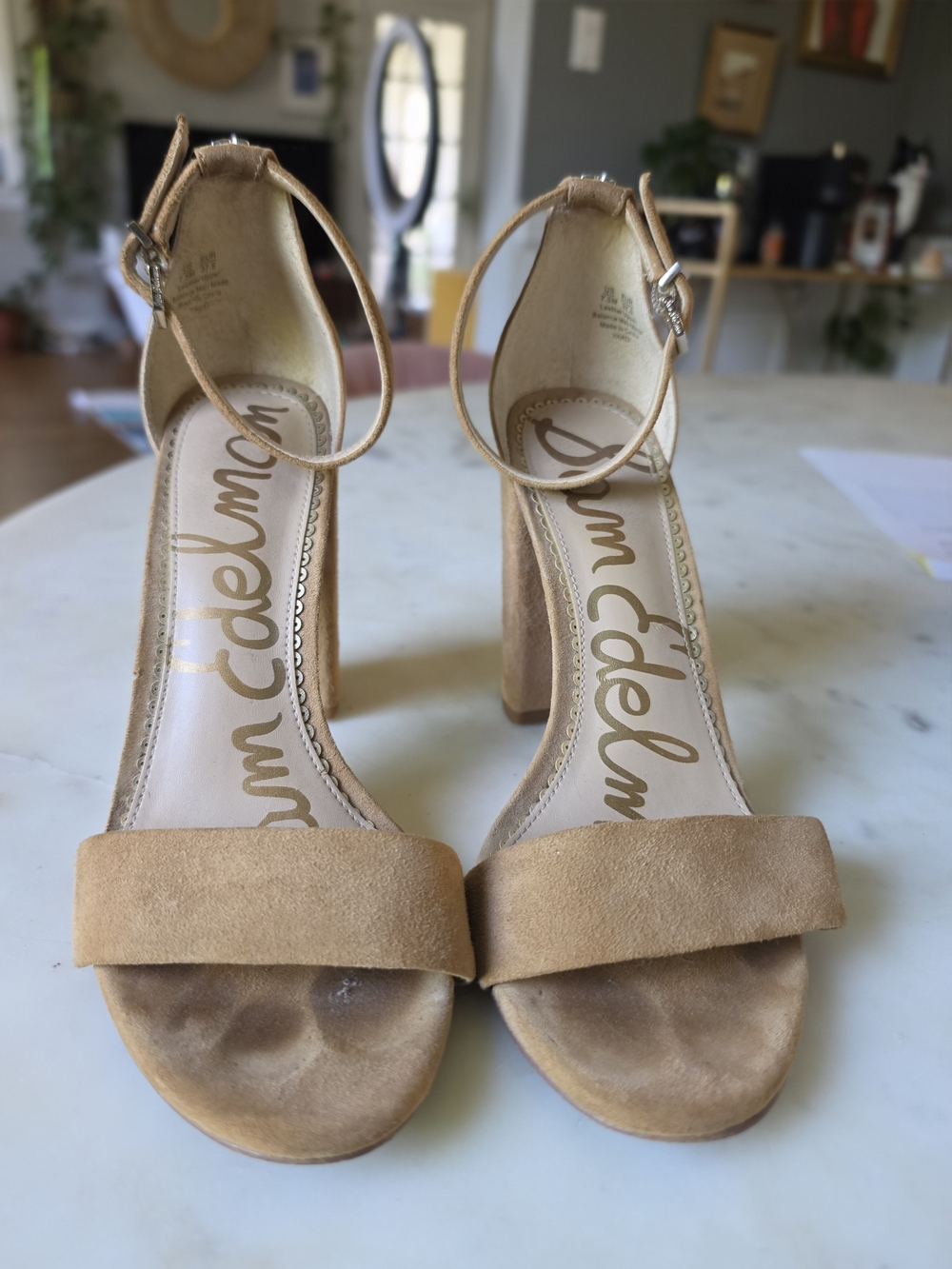 Sam Edelman Tan Suede Block Heel Sandals Size 7.5 - Picture 2 of 6
